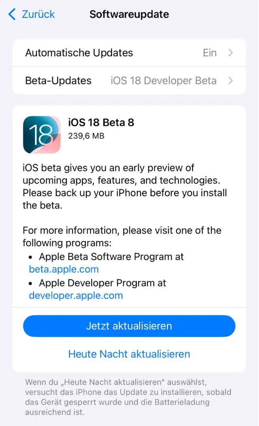 丹东苹果手机维修分享苹果 iOS / iPadOS 18 开发者预览版 Beta 8 发布 